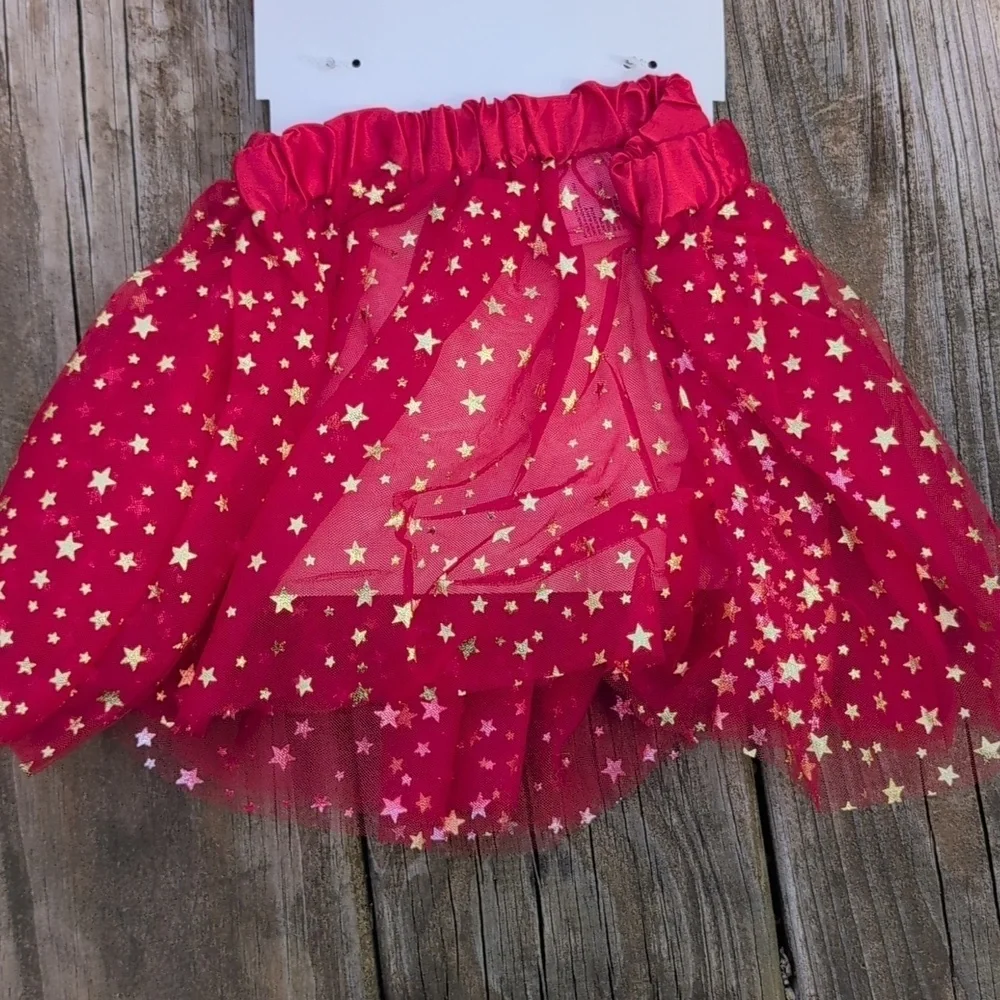 Cat&Jack Dress Up Girls Holiday Reindeer Gold Glitter Head Band And Red Skirt